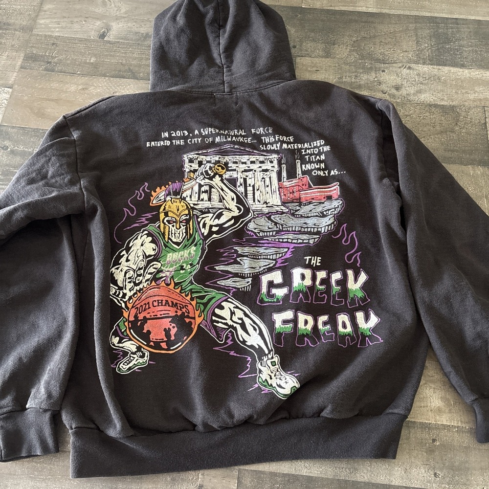 Warren Lotas Milwaukee Bucks Greek Freak 2021 Champs Hoodie Black Mens XL